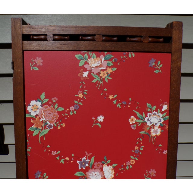 Vintage 3 Panel Folding Room Divider Double Sided Privacy Dressing Screen For Sale - Image 10 of 12