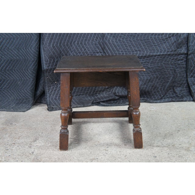 Brown Antique English Jacobean Style Oak Carved Joint Stool Side End Table 18" For Sale - Image 8 of 11