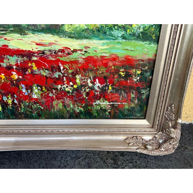 Vintage Large Italian Landscape Painting With Red Poppies Signed For Sale In West Palm - Image 6 of 7