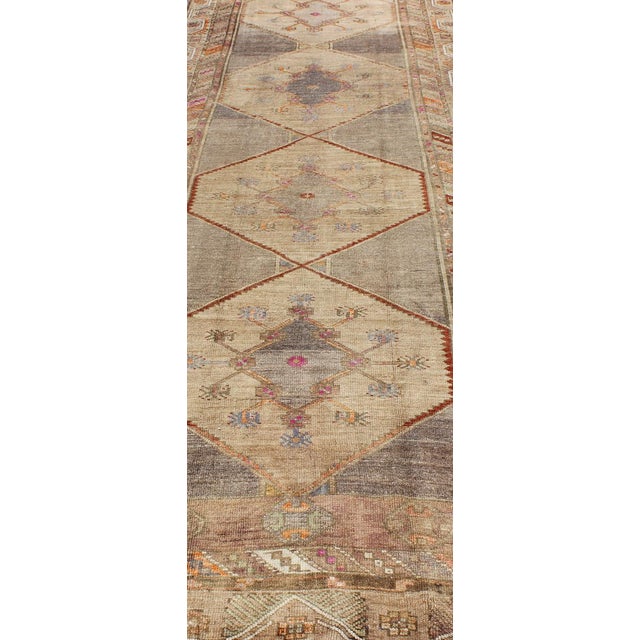 Mid 20th Century Colorful Turkish Gallery Runner With Multi-Medallion Design & Unique Colors 4'6 X 13'7 For Sale - Image 5 of 12