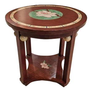 Balos Thailand Teak Gueridon Table Hand-Painted & Signed by Jacques Lamy 1987
