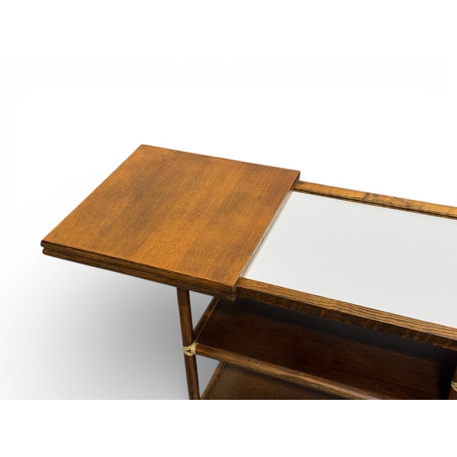 McGuire 1970s McGuire Serving Cart - Vintage Organic Modern Bar - Rattan + Mahogany + Raw Hide For Sale - Image 4 of 12