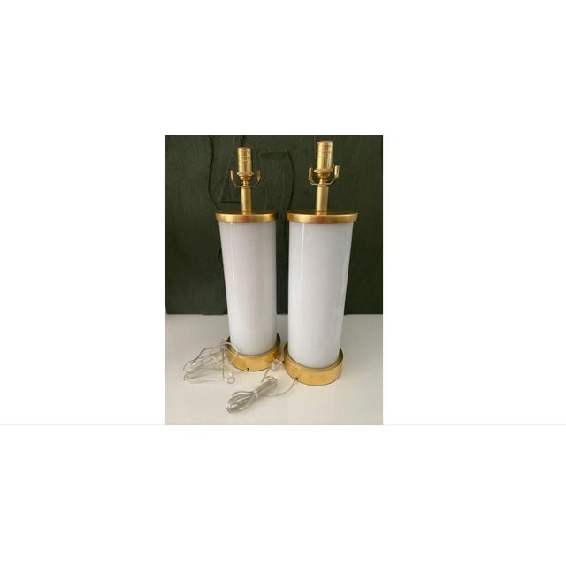 Hand made with care in Houston, Texas. This pair of glass lamps features a selection of 18th century hand-colored...