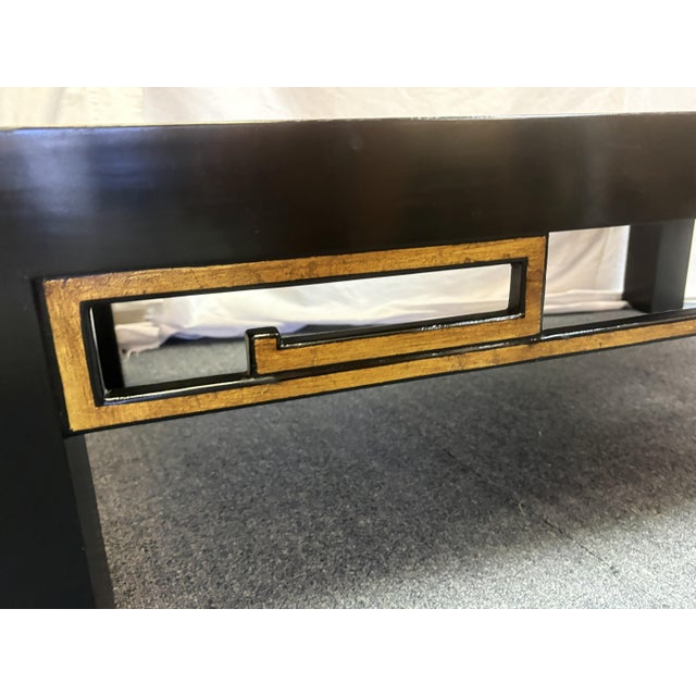 Vintage Chinoiserie Style Black Lacquer Coffee Table With Gold Floral Designs For Sale - Image 12 of 18