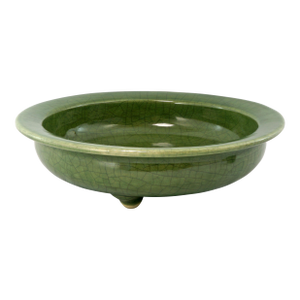 Large Antique 19th C Chinese Celadon Tripod Censer Crackle Glaze
