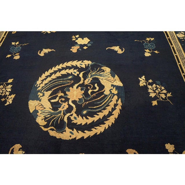 Navy Blue 1890s Blue Ground Scattered Floral Sprays Antique Chinese Peking Knotted Rug For Sale - Image 8 of 11