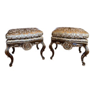 Pair of Marge Carson Piazza San Marco Benches With Antique Gold Detailing For Sale