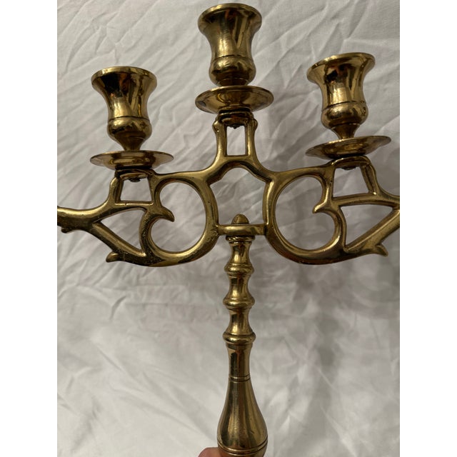 Hollywood Regency Vintage Heavy Solid Brass 5-Arm Candleabra - Ornate Taper Candle Holder Centerpiece For Sale - Image 3 of 3