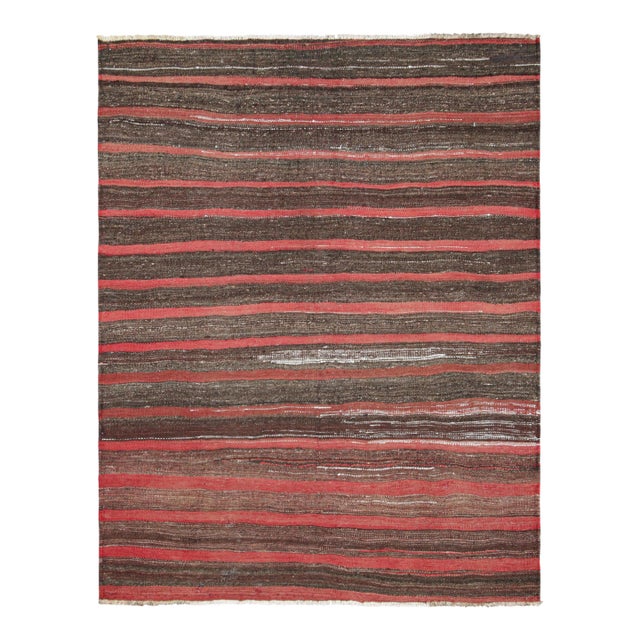 Vintage Shahsavan Persian Kilim in Red and Brown Geometric Stripes - Rug & Kilim For Sale