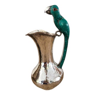 Mid Century Los Castillo Silver Plate Pitcher With Parrot For Sale