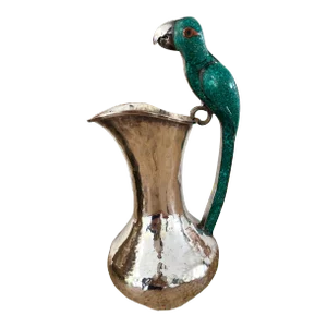 Mid Century Los Castillo Silver Plate Pitcher With Parrot