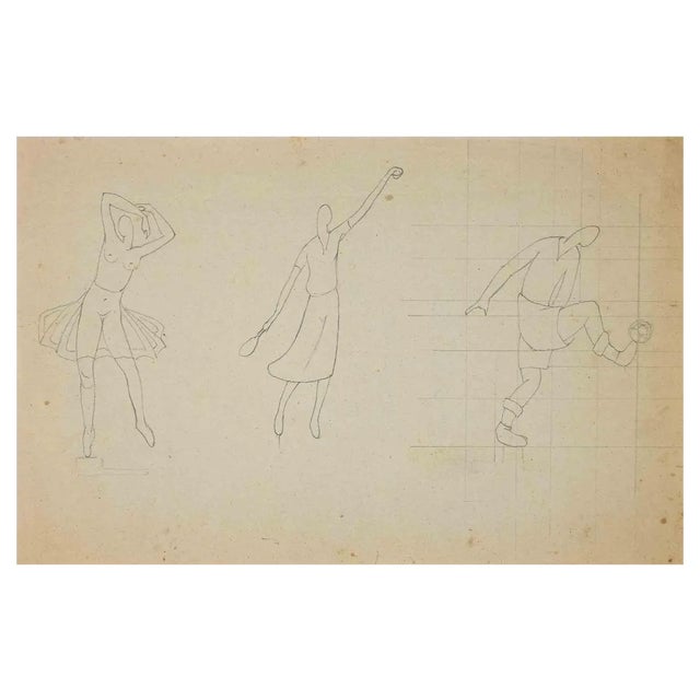Unknown, The Study of Sportive Figures, Drawing, 1910s For Sale