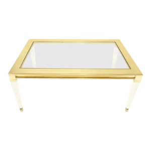 Large Mid Century Modern c.1970's Lucite Brass Glass Top Rectangle Coffee Table
