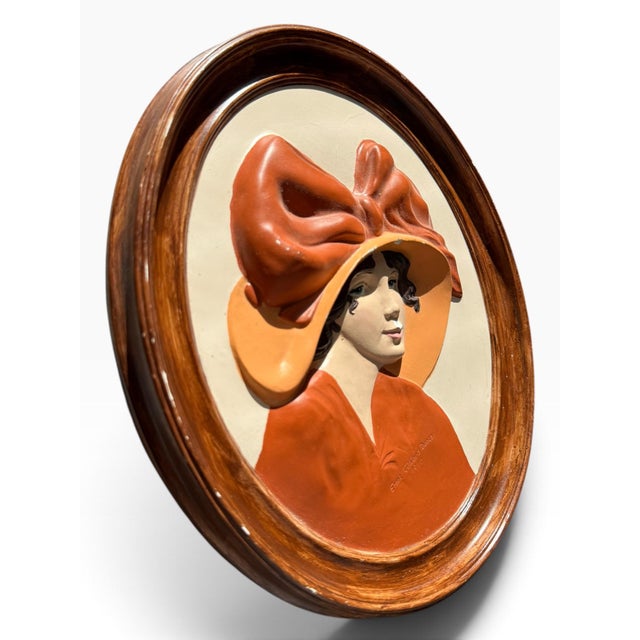 Traditional Vintage 1975 Duncan Ceramic Erma Gilliland Duncan Lady With Bow Wall Plaque For Sale - Image 3 of 6