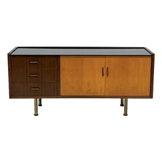 Vintage Two-Tone Wood Sideboard with Black Glass Top, 1960s For Sale
