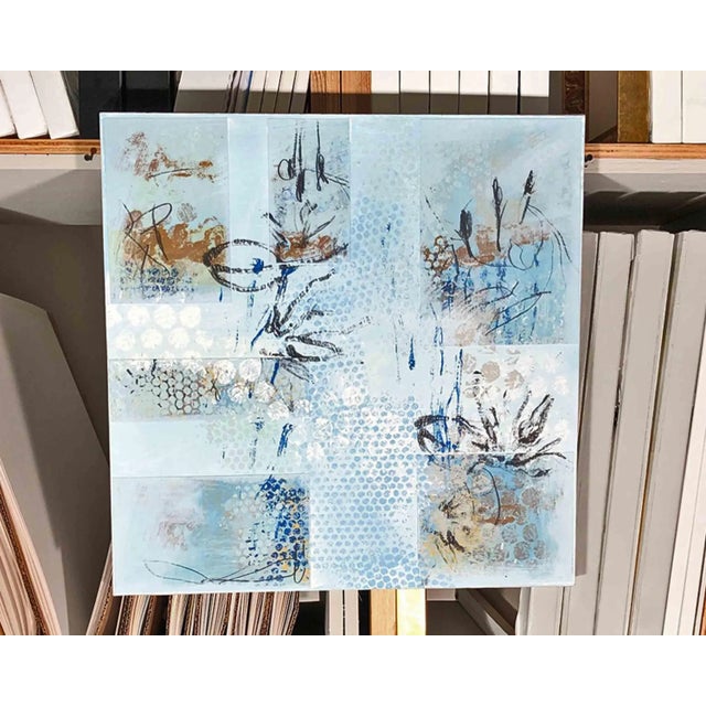 Effloresce 3, 24x24x1.5 acrylic & mixed media collage on board attached to canvas.