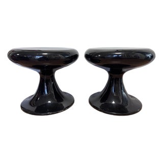 Pair Space Age Black Fiberglass Mushroom Pedestal Stools, 1960s–70s For Sale