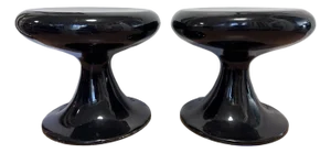Pair Space Age Black Fiberglass Mushroom Pedestal Stools, 1960s–70s