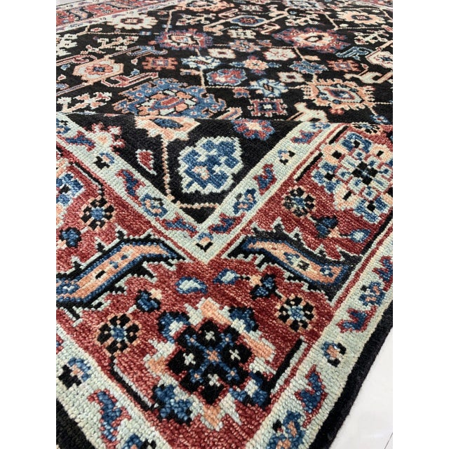 Contemporary 9x12 Timeless Oriental Charcoal Traditional Geometric Hand Knotted Wool Rug For Sale - Image 3 of 5
