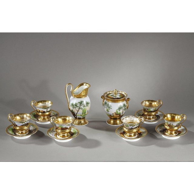 Paris Porcelain Service with Landscape Decorations, 1820, Set of 9 For Sale - Image 3 of 18