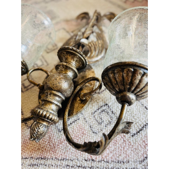 Glass Vintage Silver Double Hurricane Wall Candle Sconce For Sale - Image 7 of 8