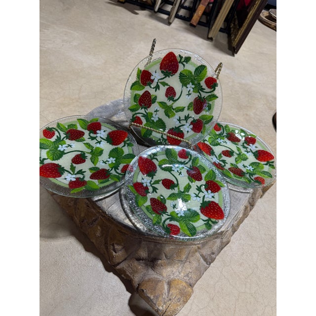 Signed Peggy Karr Fused Glass Strawberry Motif Accent Plates - Set of 4 For Sale In Chicago - Image 6 of 6