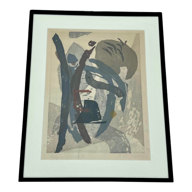 1950s Rikio Takahashi Japanese Woodblock Print Titled 'Passing Nun (Buddhist)' Signed 121/200 For Sale