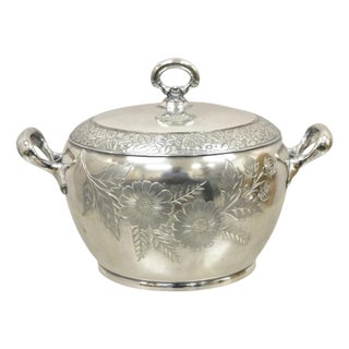 Antique Art Nouveau Silver Plated Lidded Soup Tureen Engraved "Louise" For Sale