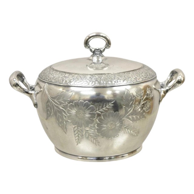 Antique Art Nouveau Silver Plated Lidded Soup Tureen Engraved "Louise" For Sale