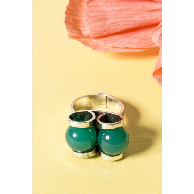 Silver and Chrysprase Ring from Elis Kauppi, 1960s For Sale - Image 4 of 9