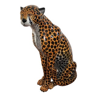 Vintage Italian Hand Painted Ceramic Cheetah For Sale
