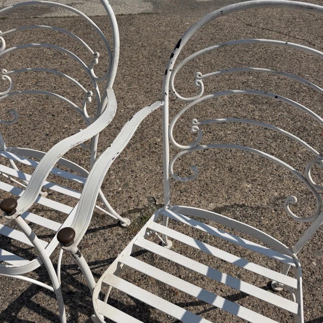 Metal Late 20th Century Wrought Iron Scrolling Patio Dining Arm Chairs by Crown Leisure - Set of 4 For Sale - Image 7 of 18