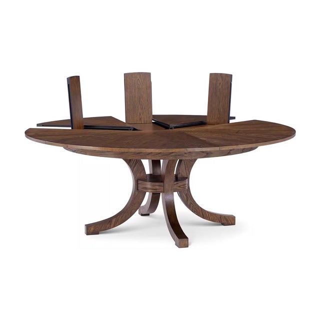 Modern Round Oak Coastal Extension Dining Table For Sale - Image 3 of 8