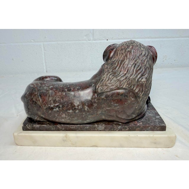 Antique Hand Carved 19th Century Reclining Lion Solid Marble Sculpture Statue For Sale - Image 13 of 16