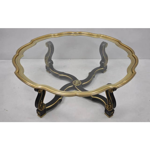 Hollywood Regency Vintage Italian Hollywood Regency Style Black and Gold Glass Top Coffee Table by Weiman For Sale - Image 3 of 7