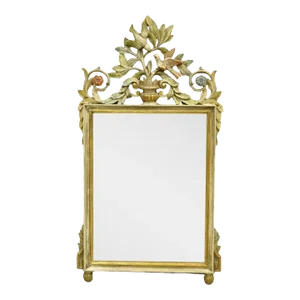 Vintage Italian Neoclassical Carved Wood Painted Birds & Flowers Wall Mirror