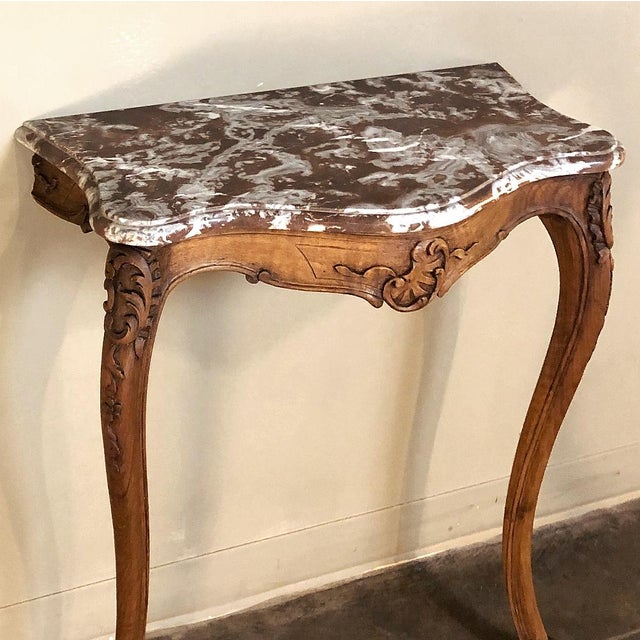 19th Century French Louis XV Walnut Marble Top Console For Sale - Image 4 of 9