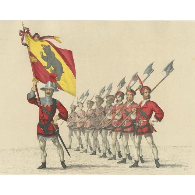 H. Jenny, Bernese Banner Carrier Leading Halberdiers in Swiss Confederation Pageantry, 1855, Print For Sale - Image 4 of 10