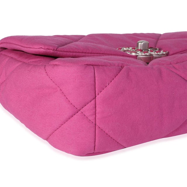 Chanel Fuchsia Quilted Cotton Medium Chanel 19 Flap Bag For Sale - Image 4 of 8