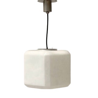 Vintage Glass Pendant Lights with Cubic Opal Glass, 1940s For Sale