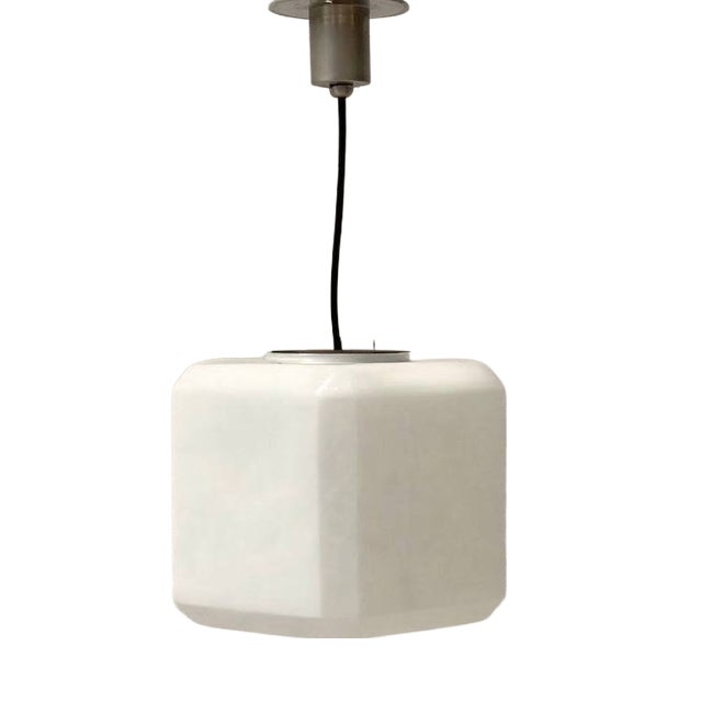 Vintage Glass Pendant Lights with Cubic Opal Glass, 1940s For Sale