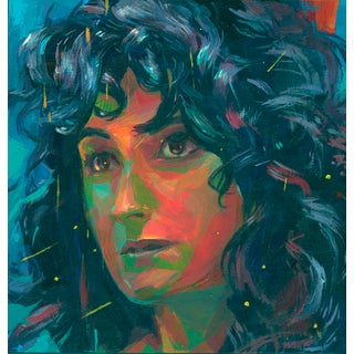 Aurora by Julio Labra | Acrylic on Board Portrait of a Woman with Curly Hair For Sale