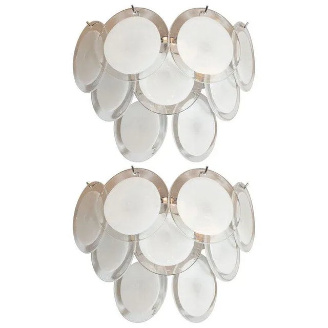 Modernist 9-Disc Hand Blown Murano White and Translucent Glass Sconces - a Pair For Sale In New York - Image 6 of 6