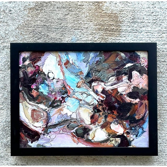 Vintage Original Abstract Oil Painting on Canvas For Sale - Image 9 of 12