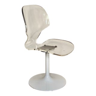 Vintage Hollis Jones Style Lucite Acrylic Swivel Side Chair White Tulip Base, Circa 1970s For Sale