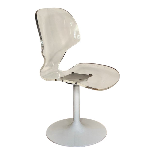 Vintage Hollis Jones Style Lucite Acrylic Swivel Side Chair White Tulip Base, Circa 1970s For Sale
