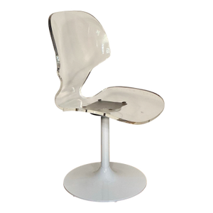 Vintage Hollis Jones Style Lucite Acrylic Swivel Side Chair White Tulip Base, Circa 1970s