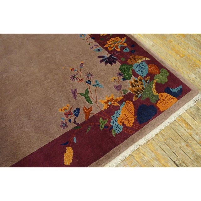 Textile 1920s Mauve Open Field Floral Antique Chinese Art Deco Rug by Nichols Workshop For Sale - Image 7 of 11
