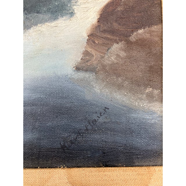 1970’s Original Abstract Rocky Seascape Chunky Carved Wood Frame Signed For Sale - Image 4 of 5