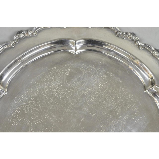 Vintage English Victorian Silver Plated Round Serving Platter Bar Tray With Handles For Sale In Philadelphia - Image 6 of 11